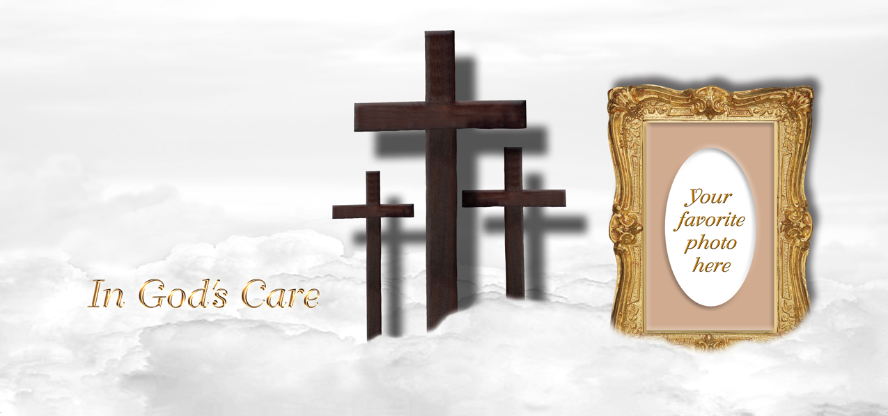 In Gods Care Clouds (3 Crosses) White